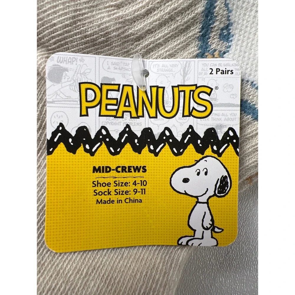 NEW Peanuts Snoopy Mid Crew Socks Kids unisex 9-11 2-Pack Woodstock Comfy